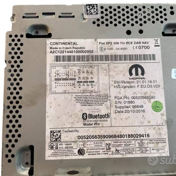 AUTORADIO PER FIAT Tipo Serie (357) Berlina (2016>) 55260384 (16>)